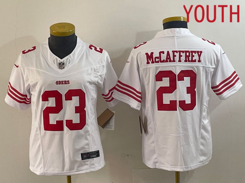 Youth San Francisco 49ers #23 Mccaffrey White 2023 Nike Vapor Limited NFL Jersey style 3->san francisco 49ers->NFL Jersey